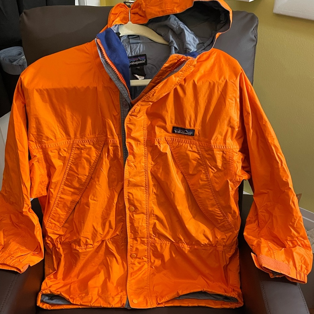 Boys Orange Patagonia Rain Jacket with hood